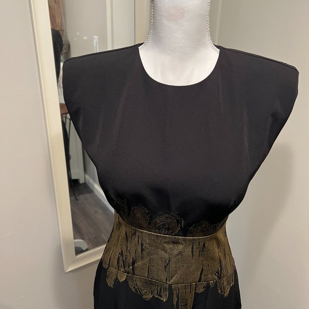 BCBGMaxAzria Black Maxi Dress with Gold Accent - Picture 2 of 14